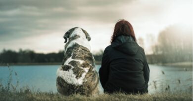 Pet owner showing the benefits of pet ownership.